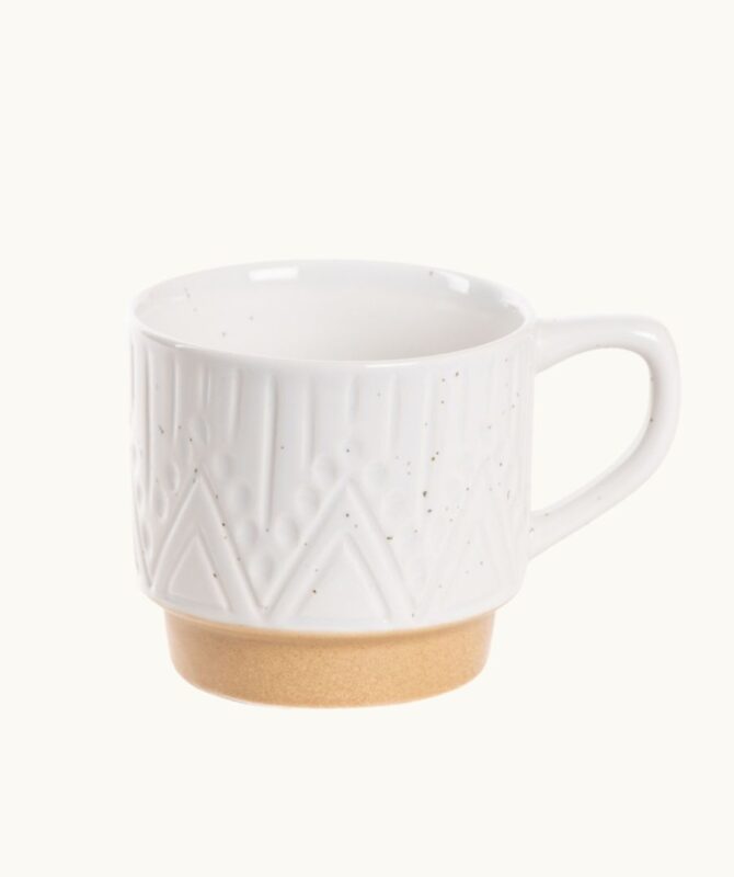 Trade aid mug white speckled