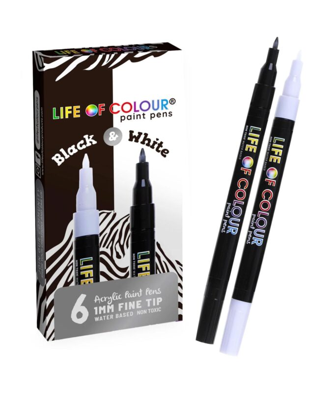 life of colour paint pens black and white